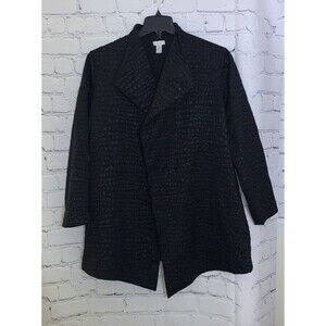Chicos Jacquard Jacket Women's 3 US 16 Black Metallic Textured Open Front Topper